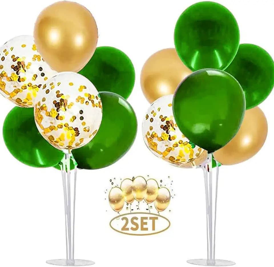 Graduation Party Decorations Green Gold 2026/Green Gold Graduation Decorations 2026/Green Gold Balloons/Birthday Party 2 Set Table Centerpiece Balloons Stand Kit 15pcs for Summer Spring Party