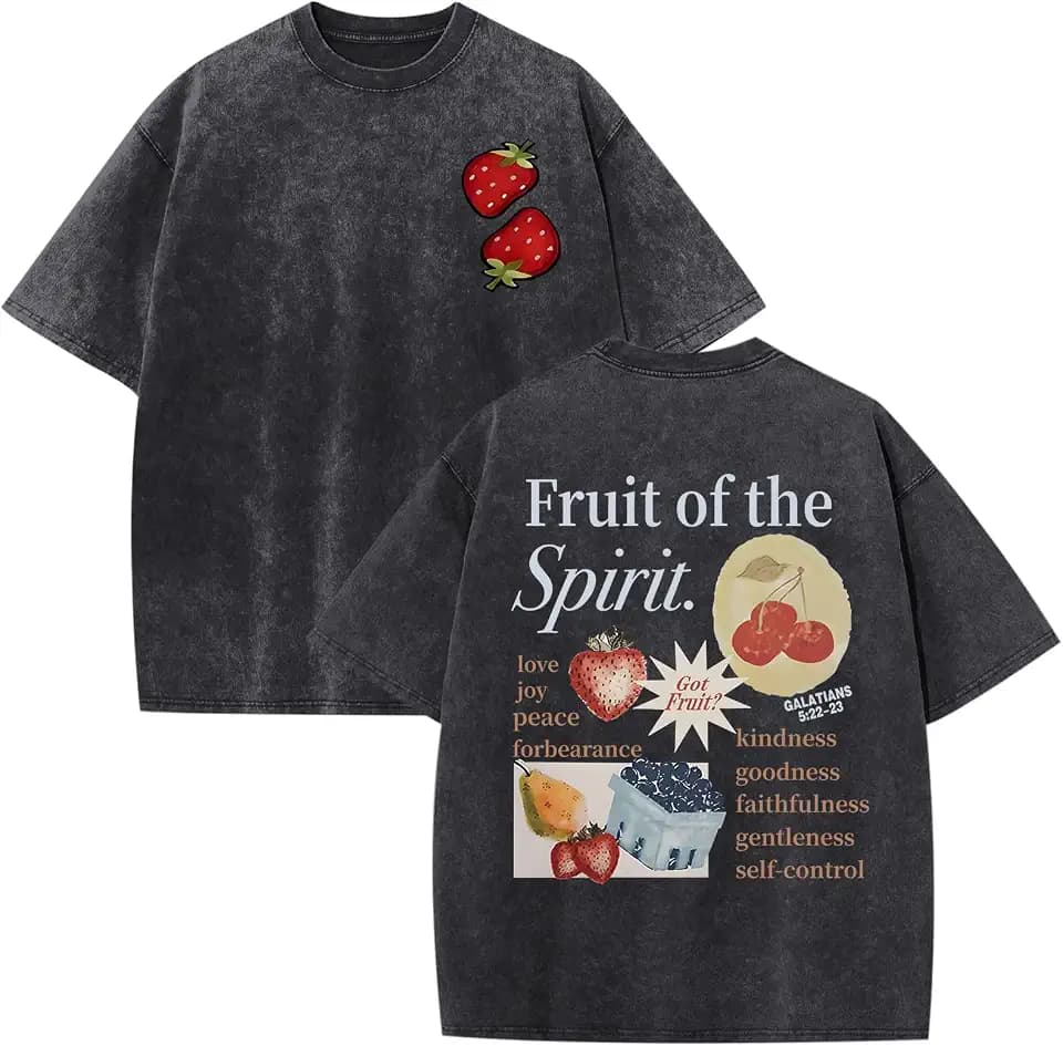 Christian Fruit of The Spirit Shirt for Men Jesus Religious Shirts Oversized Graphic Tees Acid Wash God T-Shirt Tops