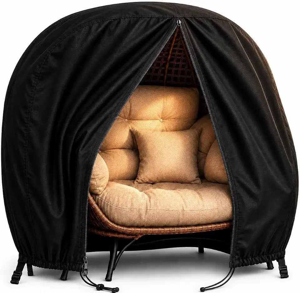 Doppel-Ei-Stuhl-Abdeckung, wasserdicht, hängende Ei-Stuhlhussen, Veranda, Garten, Kokon, Eierstuhl, Schutzhülle, Outdoor, Rattan, Rattan, Schaukelstuhl, Schwarz, Doppelbett, 232 x 203 cm