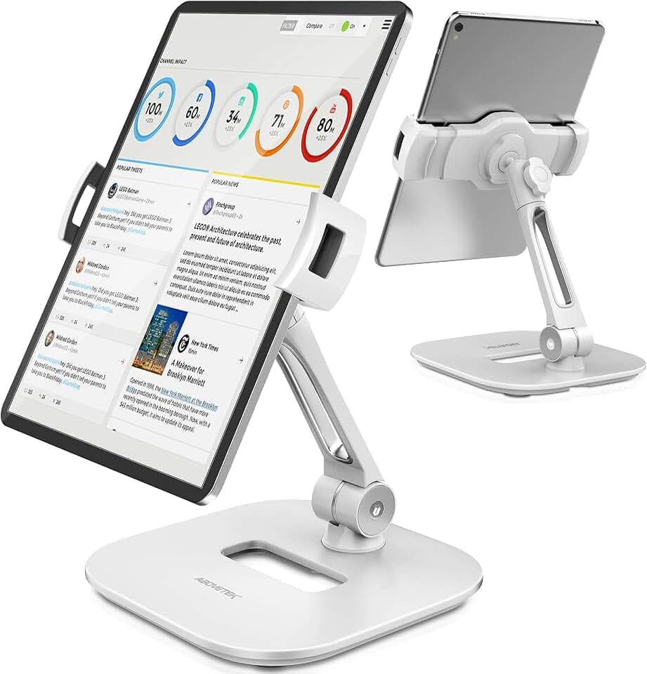 AboveTEK Tablet Ständer, Verstellbare iPad Halterung Tisch, 360° Drehbarer Handy & Tablet Halterung für 4-11" iPad Pro/Air, Samsung Galaxy, e-Reader - Ideal für Büro, Küche & POS (WEIß)