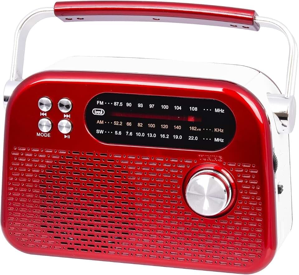 Trevi RDA 70 BR Tragbares kabelloses Multiband-Radio FM AM SW mit USB, Micro SD, MP3 und Lithium-Akku, kompakt, vielseitig und ideal für Reisen, Rot