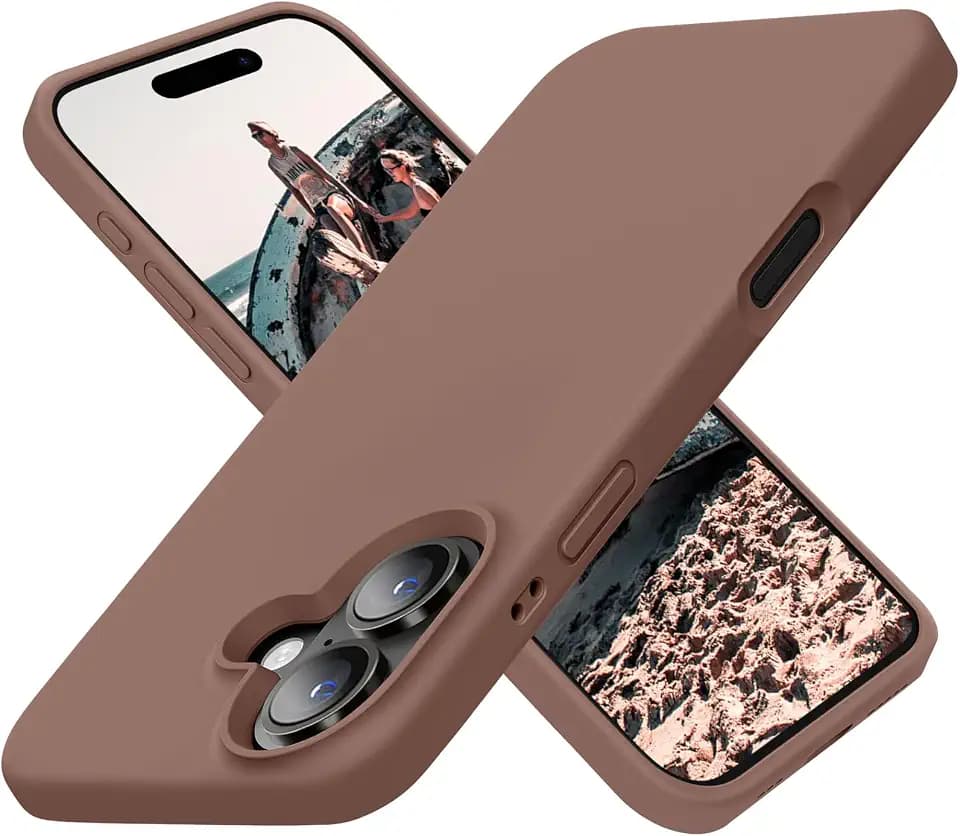 Cordking Designed for iPhone 16 Plus Case, Silicone Ultra Slim Shockproof Protective Phone Case with [Soft Anti-Scratch Microfiber Lining], 6.7 inch, Light Brown