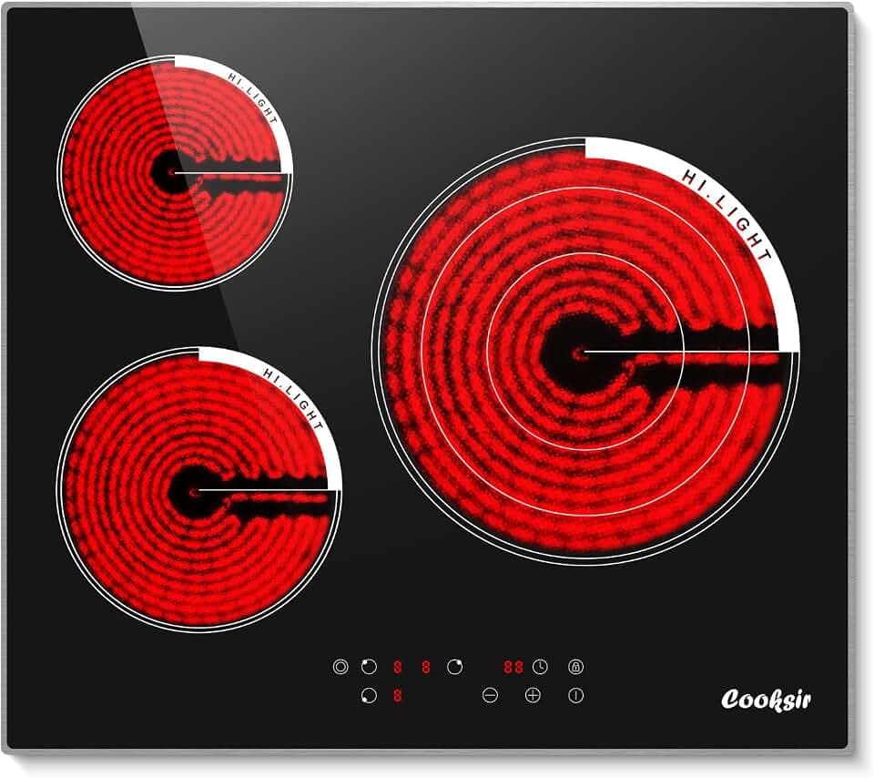 24 Inch Electric Cooktop 3 Burner 5700W