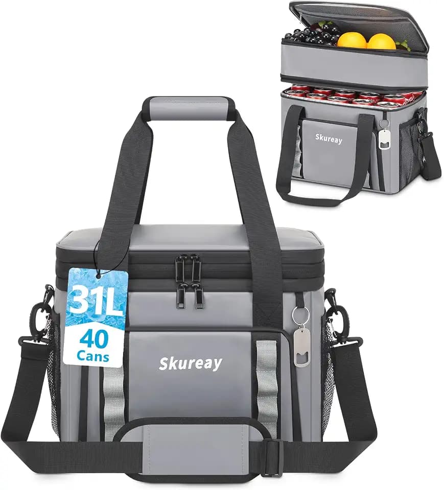 40 Cans Expandable Soft Cooler Bag Double Deck Leakproof Lunch Bag