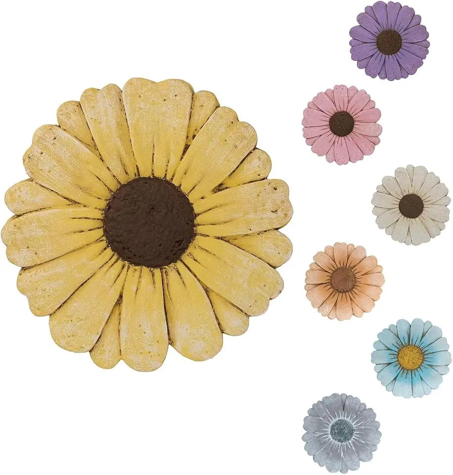 Heavy Duty Concrete Stepping Stone 10 Inch Daisy Design, Non Slip Garden Pathway Stone for Outdoor Walkway Yard Patio Lawn Fall Garden(Yellow)