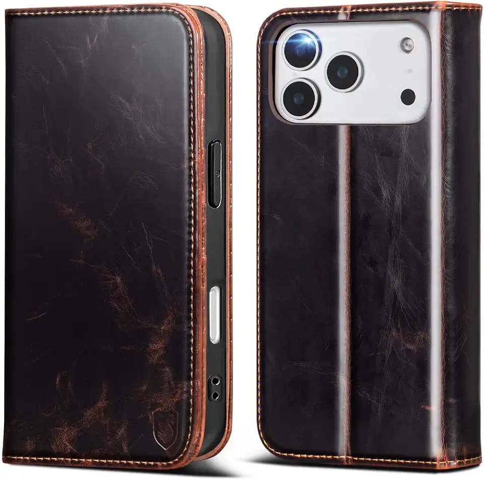 for iPhone 17 Pro Wallet Case with Card Holder,Coffee