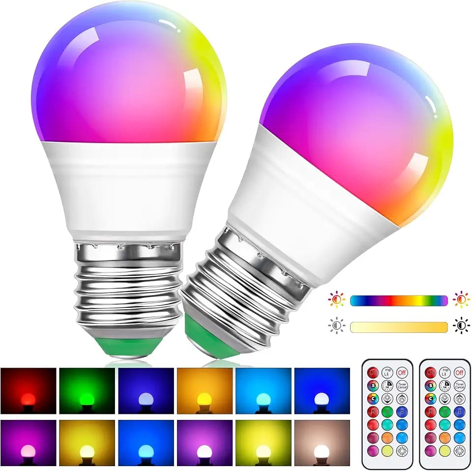 2 Stück 5W(Ersatz 40W) G45 Dimmbare Mehrfarbige Edison LED Lampe Mit Fernbedienung, E27 Schraubsockel, Farbwechselbirne, RGB+Warmweiß, Geeignet Für Alltagsbeleuchtung Und Stimmungsbeleuchtung
