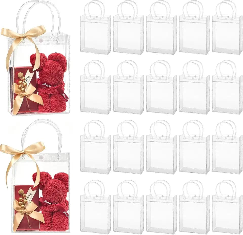 Mauproy Clear Plastic Gift Bags with Handles, 5.9 x 7.9 x 2.8 Inch, 24 Pack