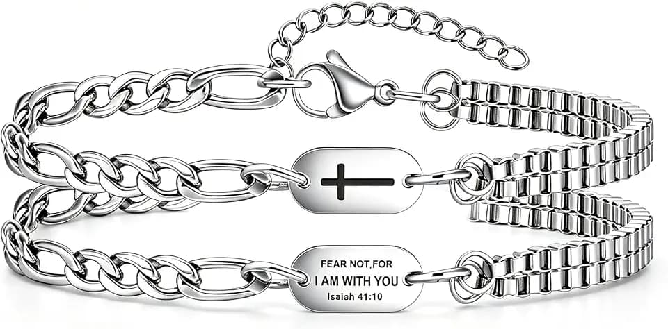 Cross Bracelet for Men, Silver/Gold/Black Mens Cross Bracelets Stack Stainless Steel Cuban Link Chain Bracelet Set Non Tarnish Adjustable Chunky Mens Jewelry Gifts for Men Dad Him Father's Day