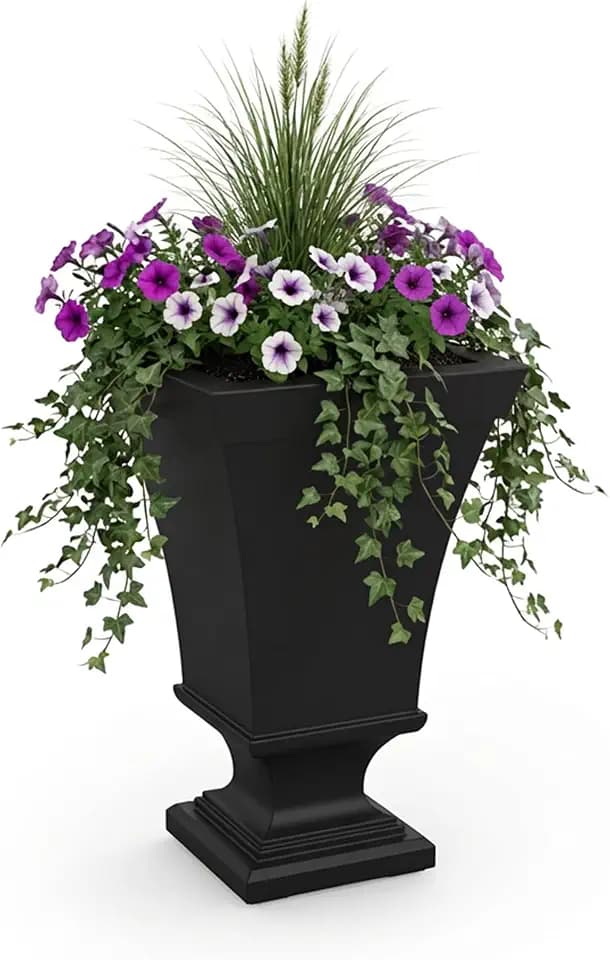 Mayne Vienna 25in Self-Watering Tall Square Urn Planter, Black