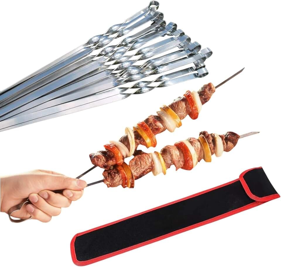 Profi BBQ Edelstahl Grillspieße, Extra Breit: 1 cm, Extra Stark 2 mm Dicke (50 St, 60cm) Fleischspieße, Schaschlikspieße, Mangal, Schampura, Spieße, Skewers, Schaschlik, Kebap, Spiesse, Grillspiesse