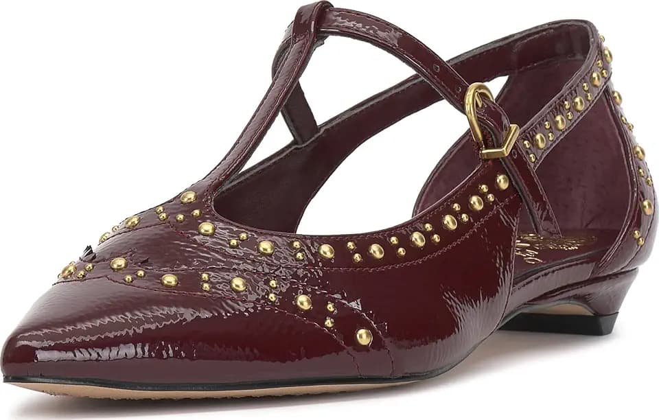 Vince Camuto Valkie Studded Kitten Heel T-Strap Flat Mule