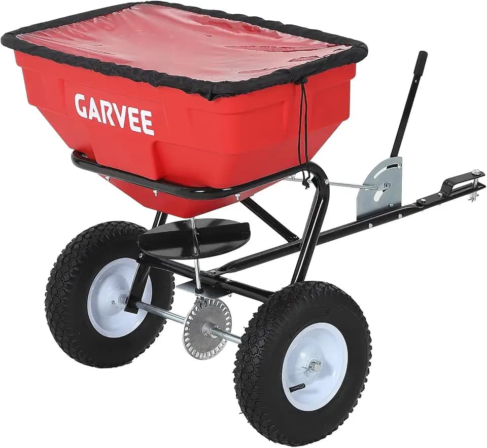 Tow Behind Broadcast Spreader, 130LBS, Universal Hooks Tow/Push Garden Spreader for UTV, ATV, 30 Adjustable Settings, 9.8 ft Spreading Width, Lawn Spreader for Seed, Fertilizer, Salt, Ice Melt