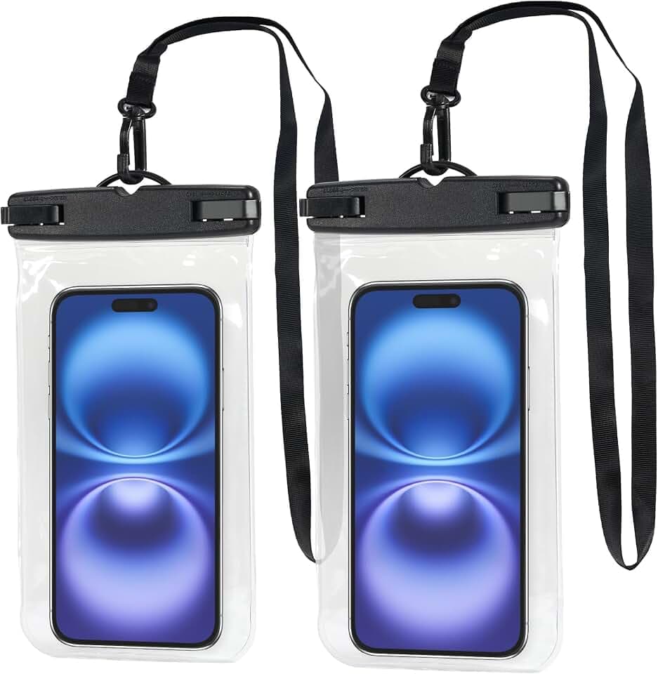 Elalove 2 Stück wasserdichte Handyhüllen (7 Zoll), transparent mit schwarzem Verschluss – für Schwimmen, Tauchen & Wassersport