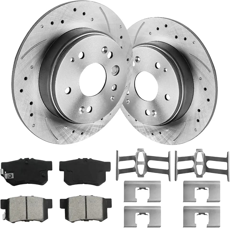 Rear Brake Kit Compatible with 2003-2011 Honda Element, 2004-2008 Acura TL |282mm(11.1in)|31316 & D536-7418|Automotive Replacement Brake Kit Drilled & Slotted Discs & Ceramic Brake Pads