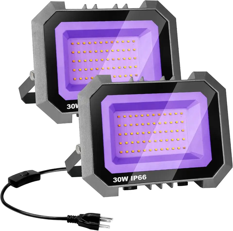 30W LED Black Lights 2 Pack, Blacklight Flood Light with On/Off Switch