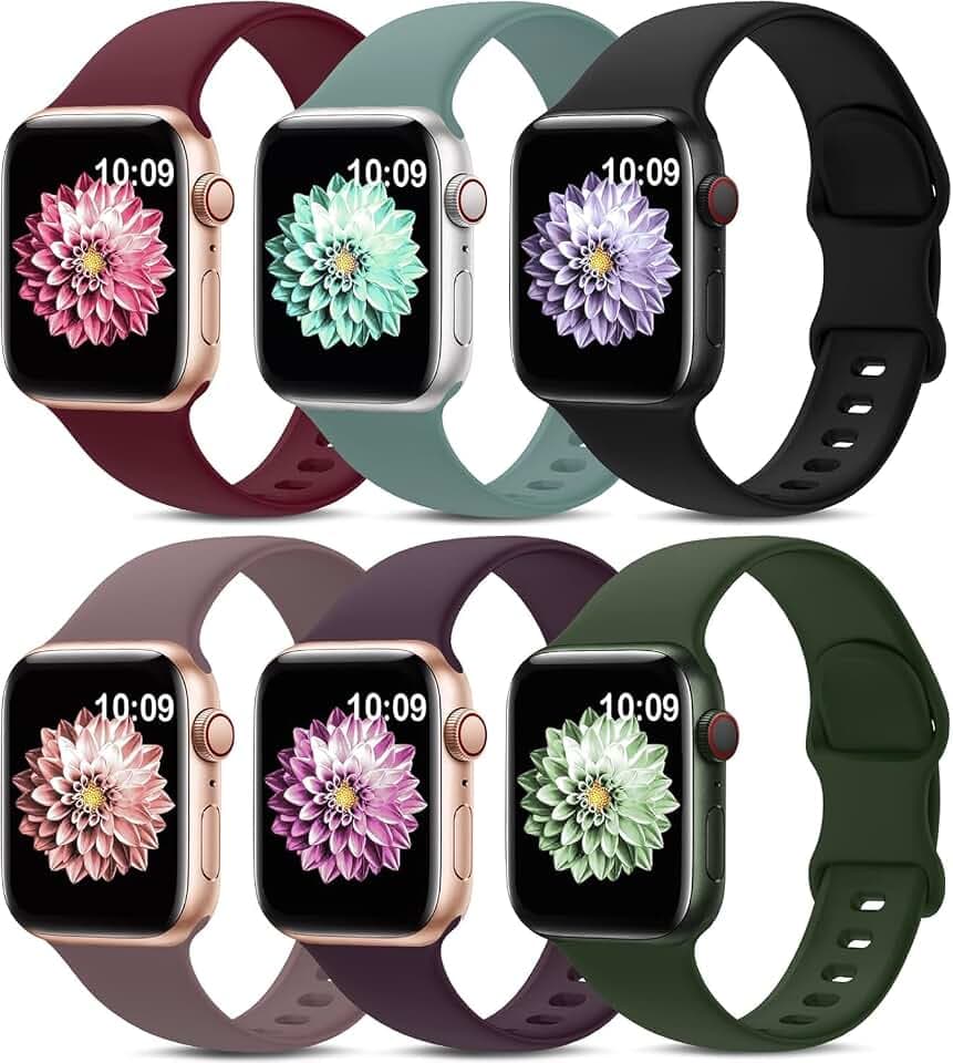 6 Pack Sport Silicone Bands Compatible with Apple Watch Band for Women Men