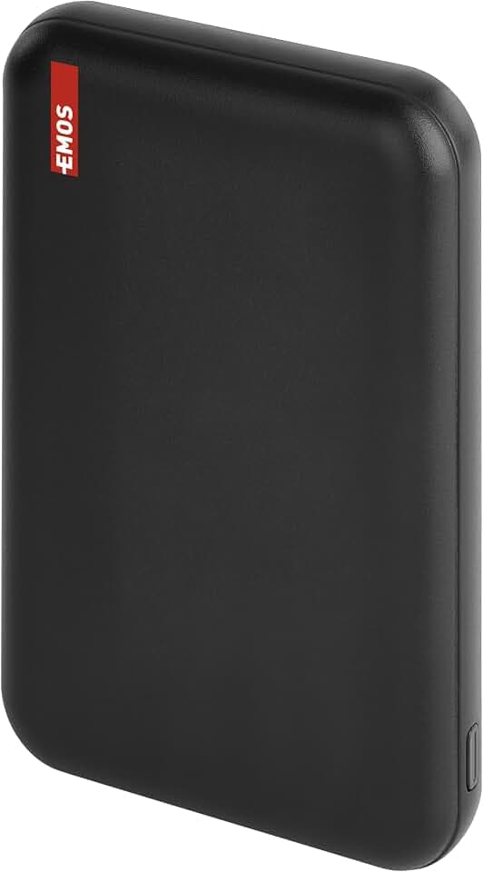 EMOS - Wireless Powerbank 5000 mAh, PD 20 W + Magnetisch 15 W, Power Delivery Externer Akku/Qi Ladegerät, Fast-Charging, Passthrough, 1x USB-C Port inkl. Ladekabel und Ring