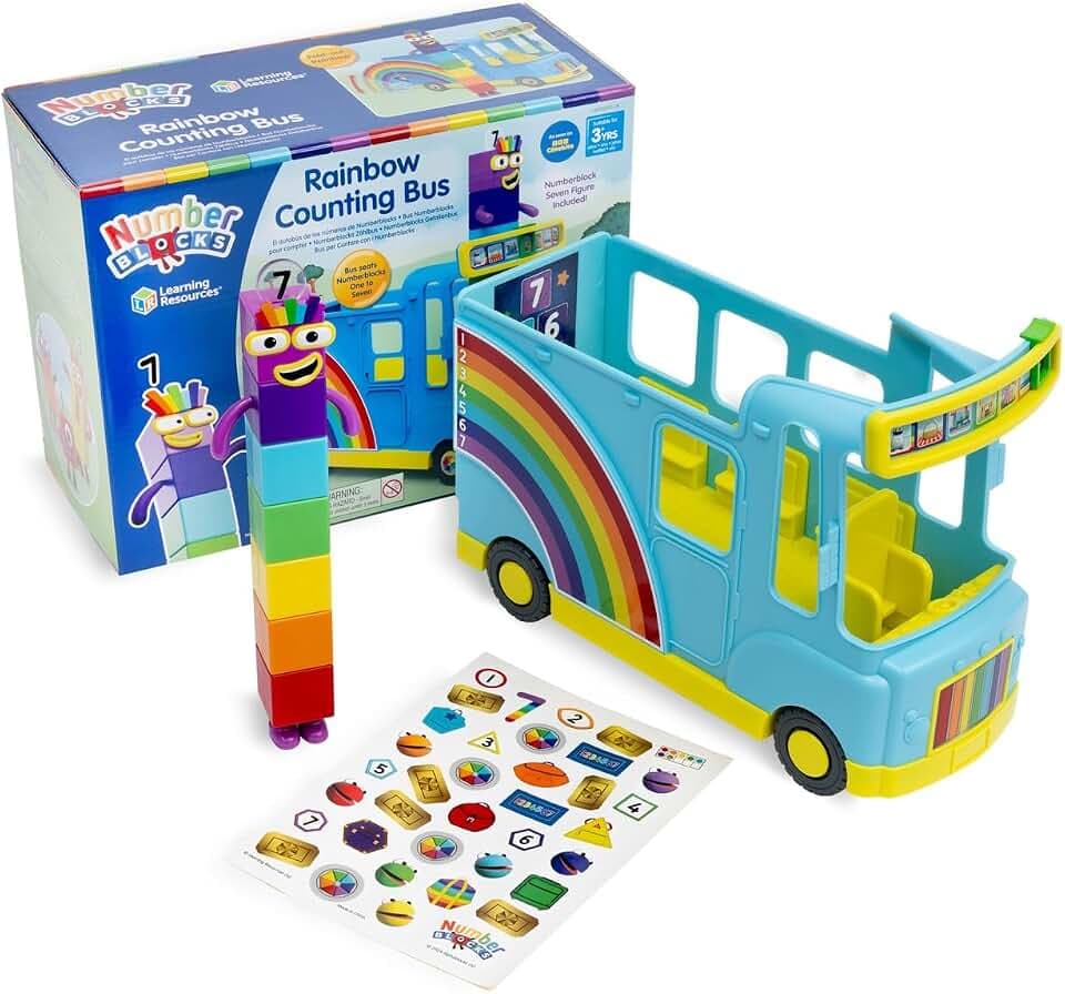 Learning Resources Numberblocks Regenbogen-Zählbus, ab 3 Jahren, interaktives Ziffernblock-Bus-Spielzeugset mit Sieben Figuren zum Sammeln enthalten, spielt 12 Lieder und Töne, CBeebies Toys