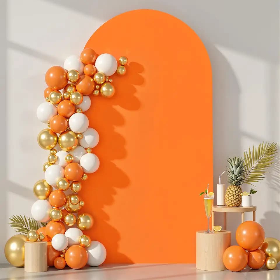 6 ft Arch Backdrop Cover Orange - Double-Sided Spandex Arch Covers Stretchy Backdrop for Balloon Arches Birthday Party Baby Shower Banquet Wedding Photo Background