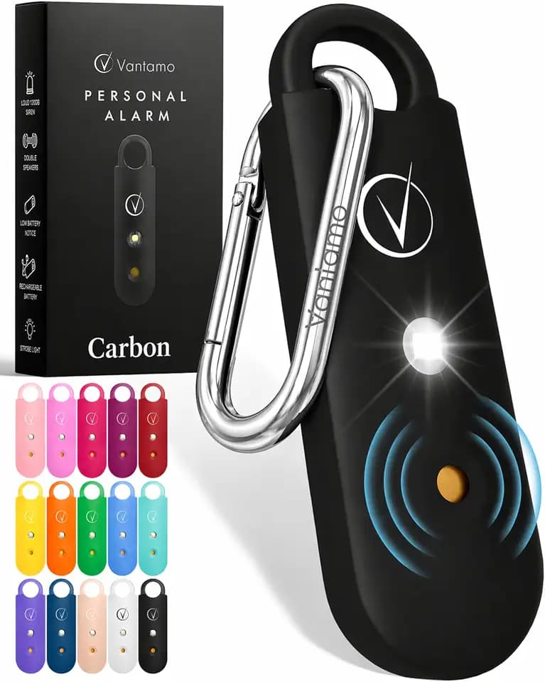 Vantamo Taschenalarm Extra Laut 130dB Mit 2 Lautsprechern Für Selbstverteidigung Frauen, Hell Taschenlampe & Batteriewarnung, Alarm Für Frauen Unterwegs Mit Schlüsselanhänger