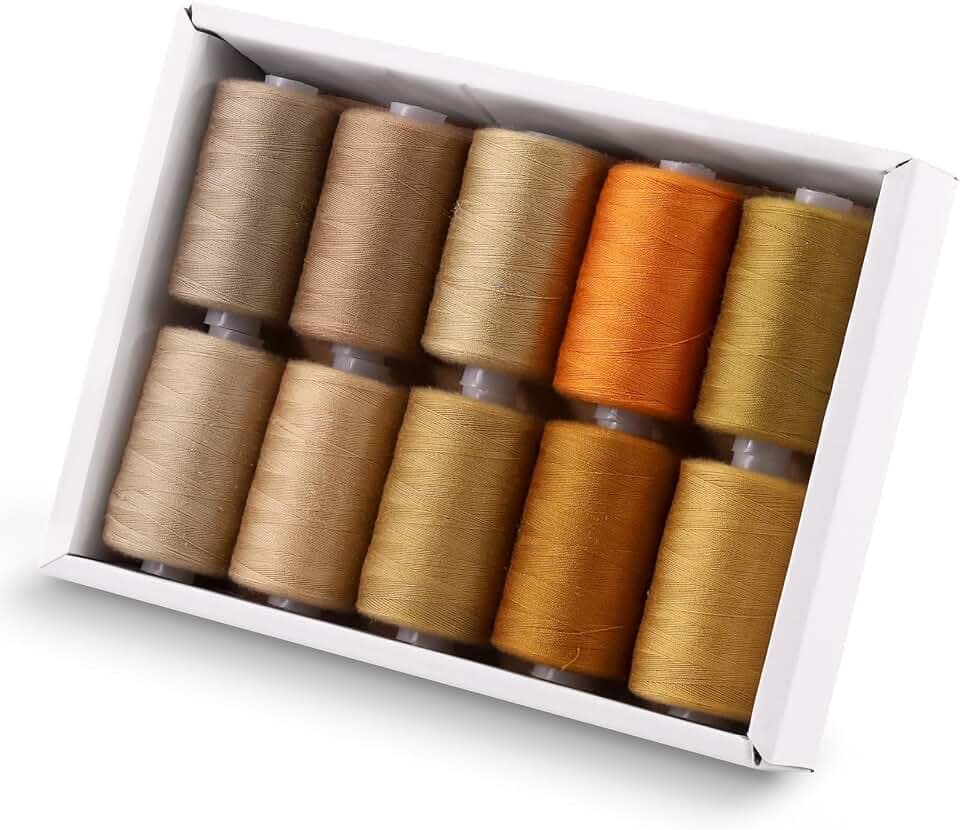 Tanstic 10Pcs Nähgarn, 10 Farben Polyester, 1093 Yards (1000M) pro Spule, Nähmaschine & Handnähgarn - Braune Farbtöne