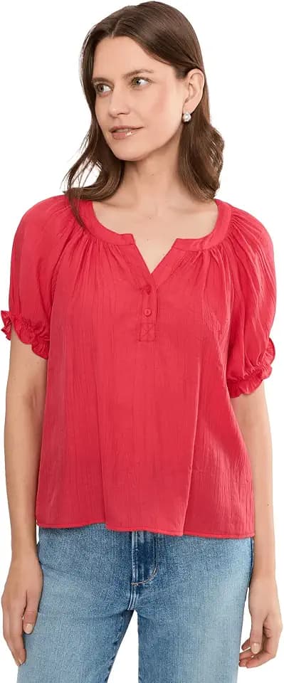 Liverpool Women's Short Sleeve Half Placket Woven Blouse
