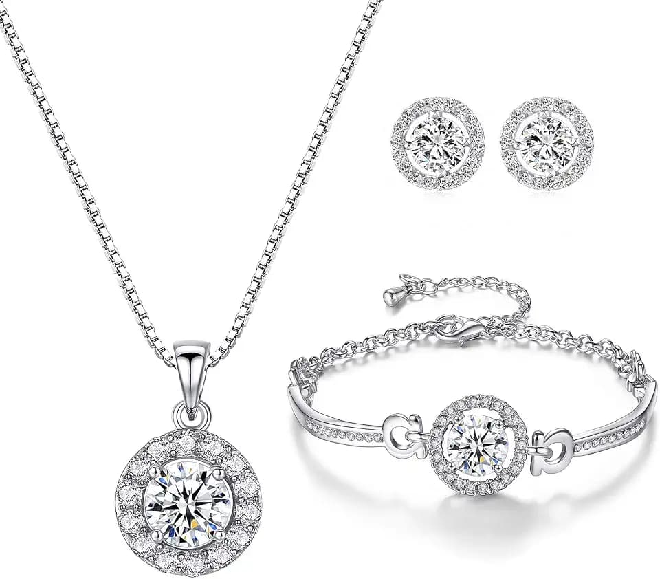 YooAi Jewellery Set Heart Pendant Necklace and Earrings Set Cubic Zirconia Jewellery for Women