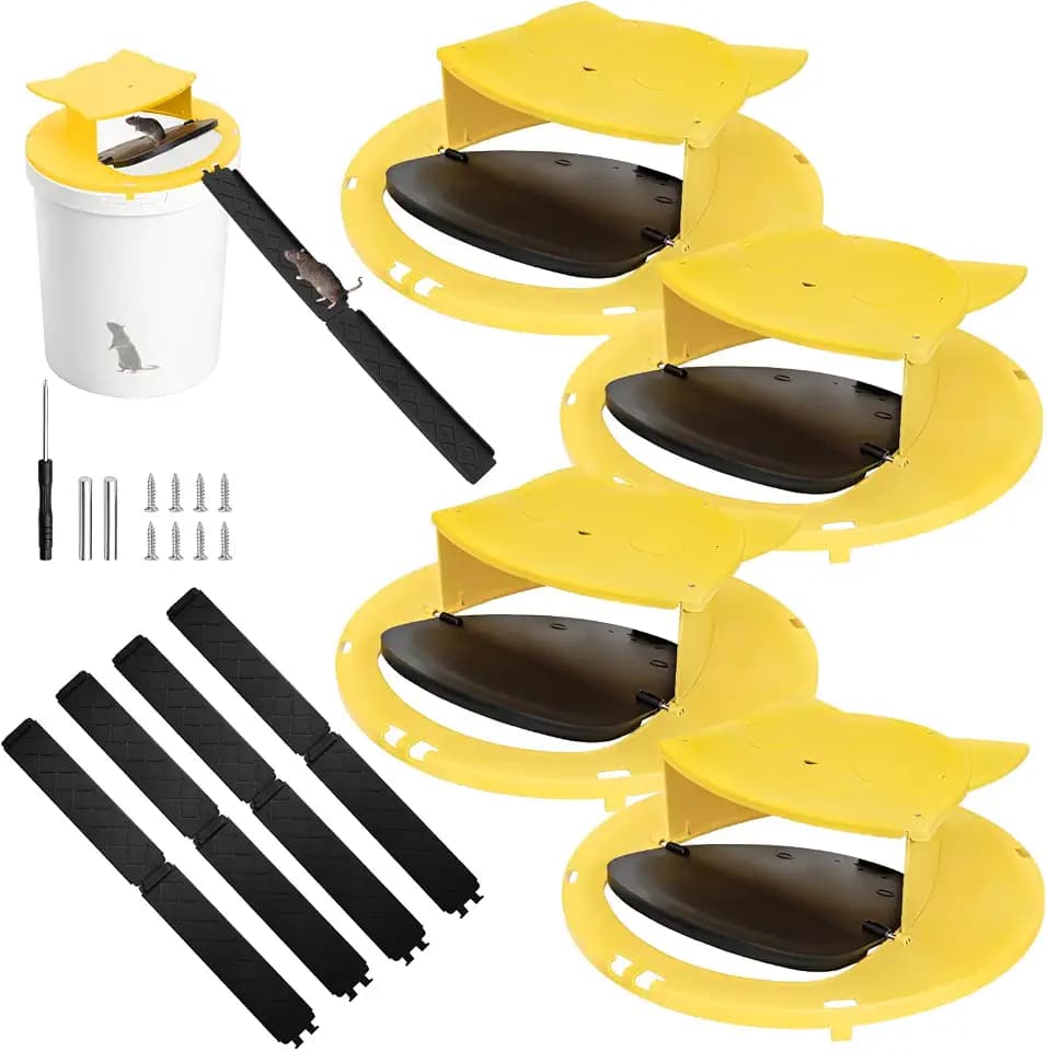 Mouse Trap Bucket Lid, Mouse Traps Indoor for Home, 5 Gallon Bucket Mouse Rat Trap, Auto Reset Reusable Multi-Catch and Releases Humane Mouse Rat Mice Traps for Outdoor Chicken Coop Barn Garage 4pack