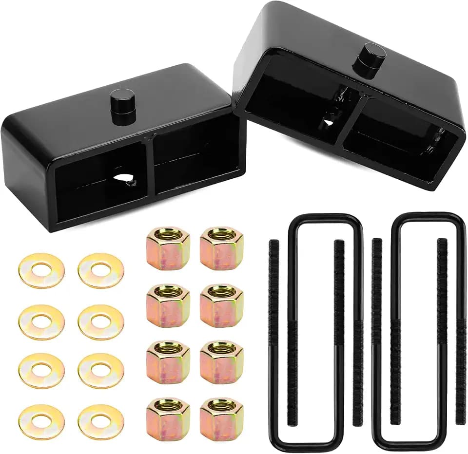 2" Rear Leveling Lift Kit Fit for 1988-1999 Chevy GMC K1500, 2 inch Raise Blocks & U-bolts Set for 1995-1999 Tahoe Suburban 1500, 1999-2020 Chevy Silverado 1500 GMC Sierra 1500, Set of 2