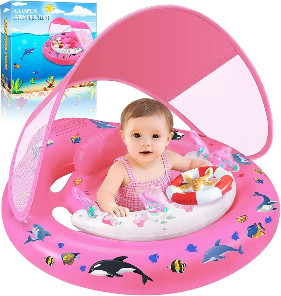 Baby Pool Float with Canopy Upf50+ Sun Protection, Baby Swimming Float