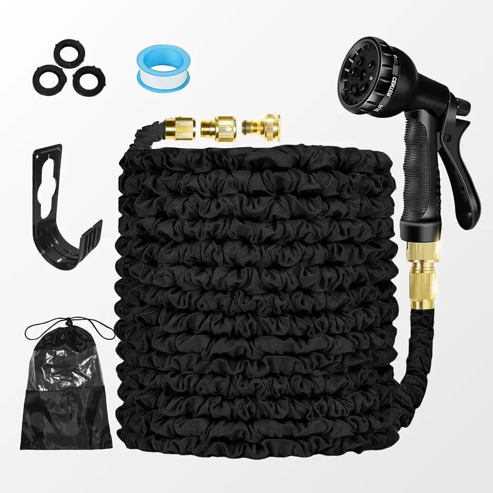Erweiterbarer Gartenschlauch, 30 m, robust, flexibel, 10 Funktionen, Sprühdüse mit Auslöserverriegelung, 1,9 cm (3/4 Zoll), 1,27 cm (3/4 Zoll), 1,27 cm (3/4 Zoll), 1/2 Zoll (1,27 cm) massive
