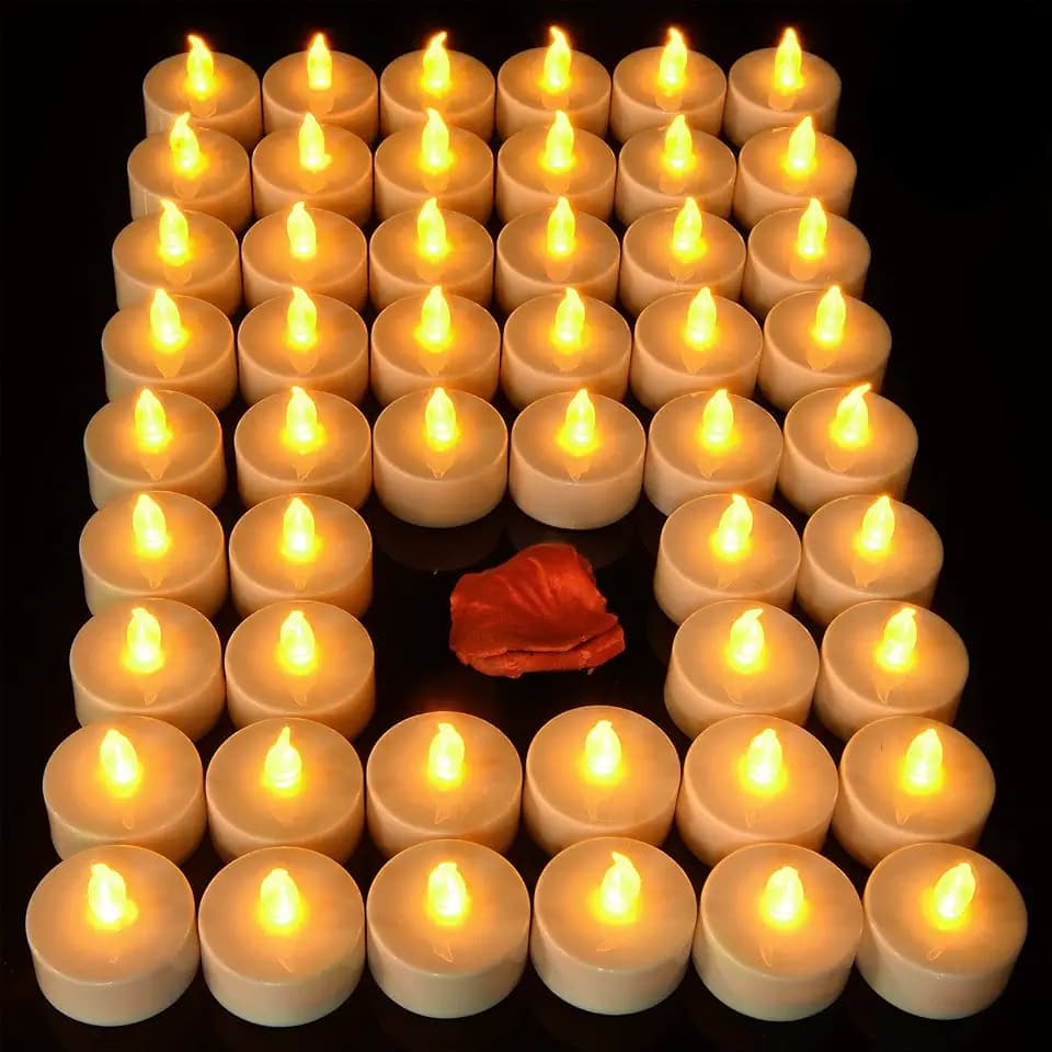 Flameless Tealight Candles, 50 Pack, Batteries Included