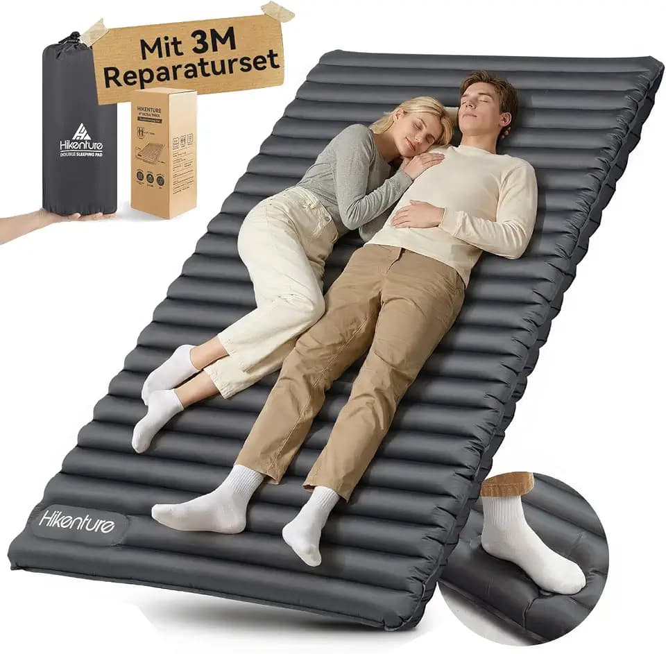 HIKENTURE Doppel Isomatte Ultraleicht, Camping Isomatte für 2 Personen Aufblasbar, Luftmatratze Schlafmatte Kleines Packmaß mit Fußpumpe/Pumpsack, für Reise, Outdoor, Wandern, Strand, Navyblau