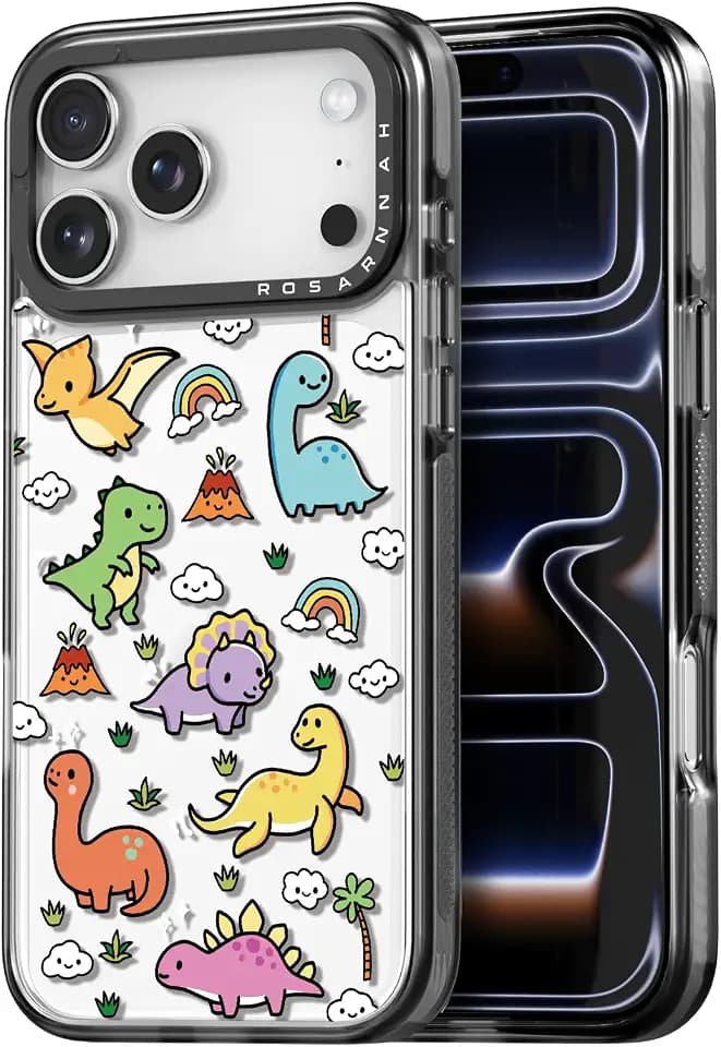 Rosarnnah for iPhone 17 Pro Case Aesthetic Black, Dinosaur Land
