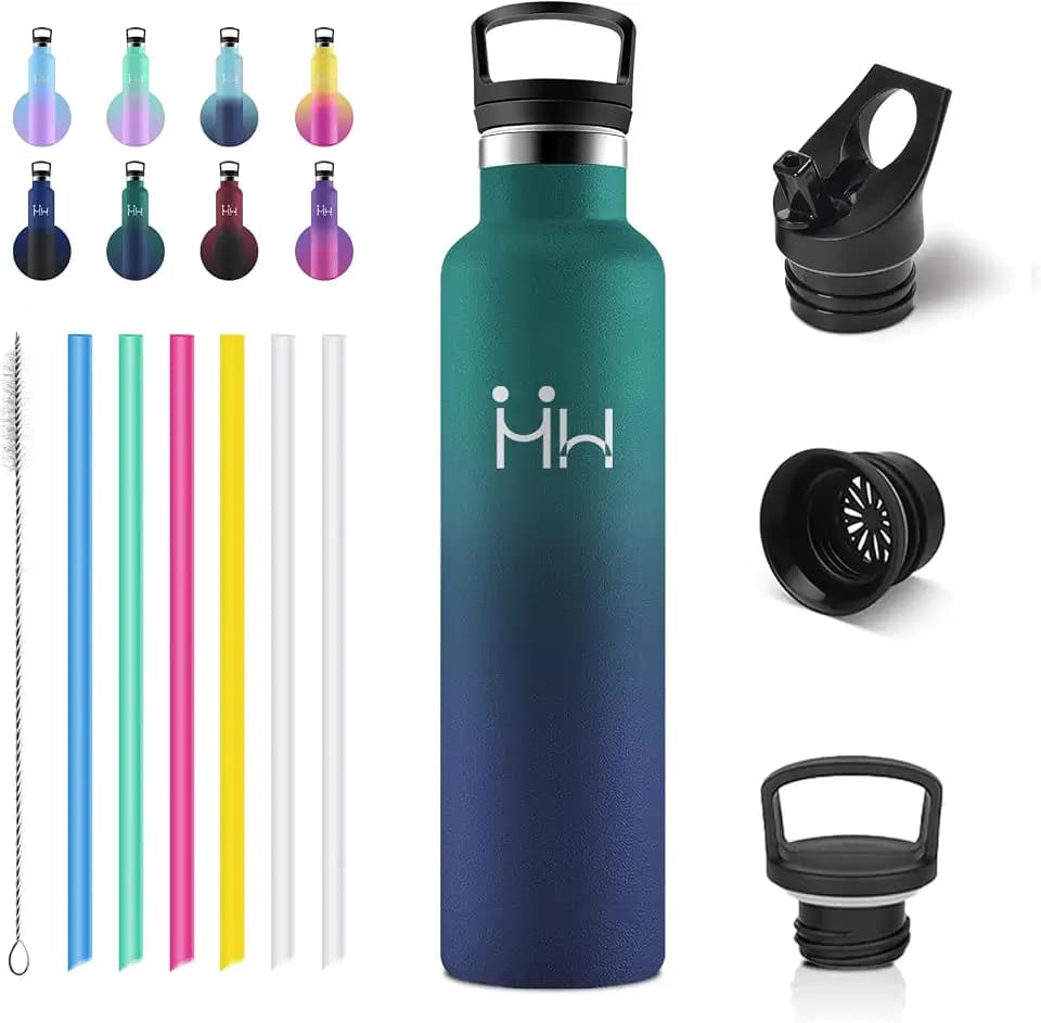 Thermosflasche 1L, Trinkflasche mit Strohhalm, Kohlensäure Geeignet, Isolierflasche für Picknick, Schule, Fitness, Sprudel