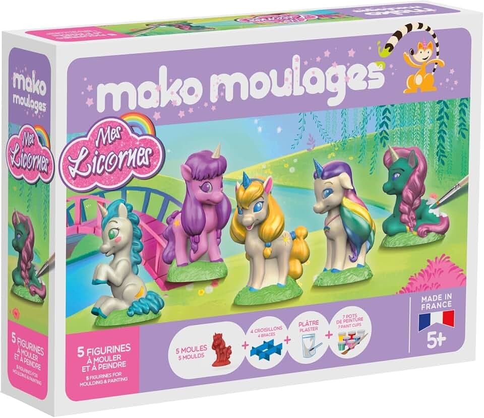 Mako - Moulding - Meine Einhörner - Kreativ-Freizeit-Kit - Gips und Gouache-Malerei - 5 Figuren zum Formen - Made in France - für Kinder 5 Jahre - 39099, vioet