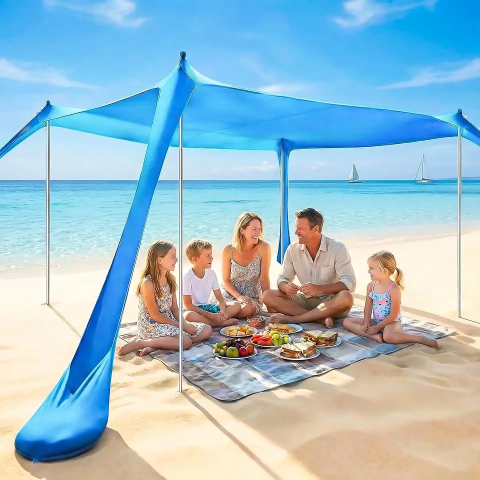 10x10FT Beach Tent Canopy Sun Shelter UPF50+ Protection for Family Camping