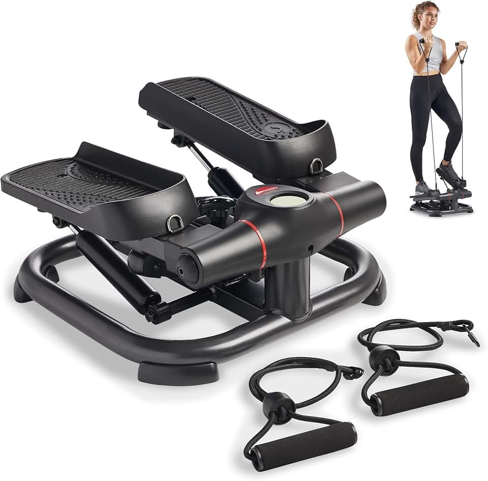 Sunny Health & Fitness Mini Stepper mit Widerstandsbändern für Heimtraining