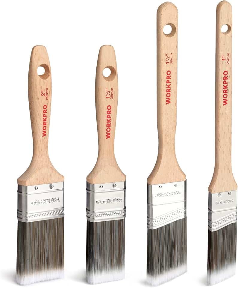 WORKPRO Malerpinsel Set Lackierpinsel Lasurpinsel Set, Holz FSC 100% Zertifiziert, Profi 4 Stück, Flachpinsel & Winkelpinsel 25mm /38mm / 38mm / 50mm Praktischer Lackpinsel ohne Borstenverlust