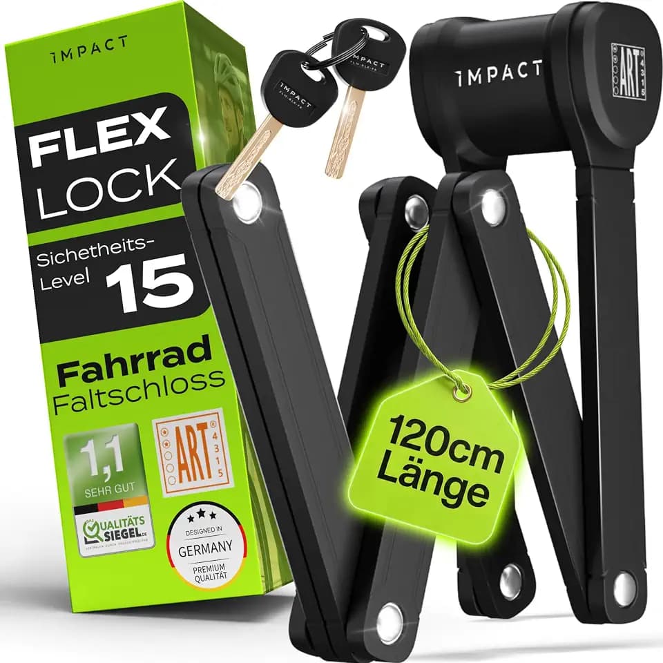 IMPACT® FlexLock 15 - Premium Faltschloss Fahrrad [HOHE SICHERHEIT] - Handliches Fahrradschloss mit Sicherheitslevel 15 bis 120cm - Robustes Fahrrad Schloss hält bis zu 2,5 Tonnen Zugkraft stand