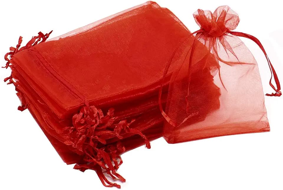 100Pcs Red Organza Bags 4x6 Inch, Small Mesh bags Drawstring Jewelry Gift Bag for Christmas Wedding Party Favor Holiday, Sheer Candy Pouches