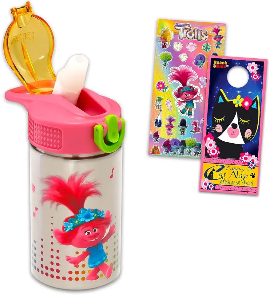 Trolls Stainless Steel Water 15.5 Oz Bottle for Kids Adults Bundle