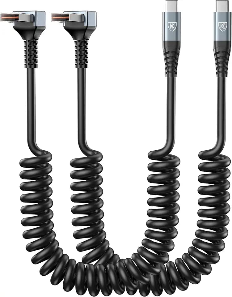 Coiled USB A to USB C Cable 6FT 90 Degree USB-C Fast 3A Charging Cable