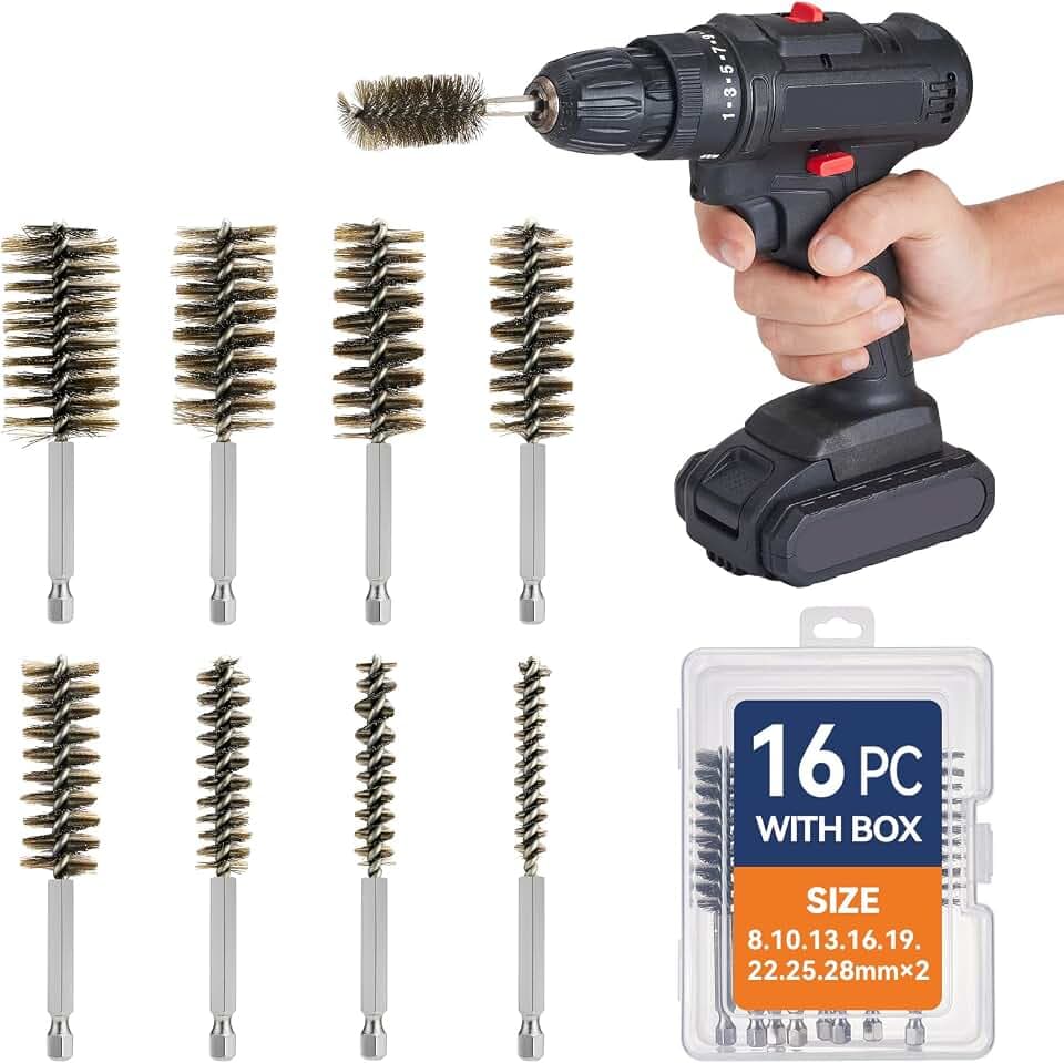 16 Pcs Wire Bore Brush for Drill,Stainless Steel Drill Brush Set,with 1/4 Inch Hex Shank, Power Drill Attachment for Polishing, Rust and Tube Cleaning (5/16" - 1-1/8")