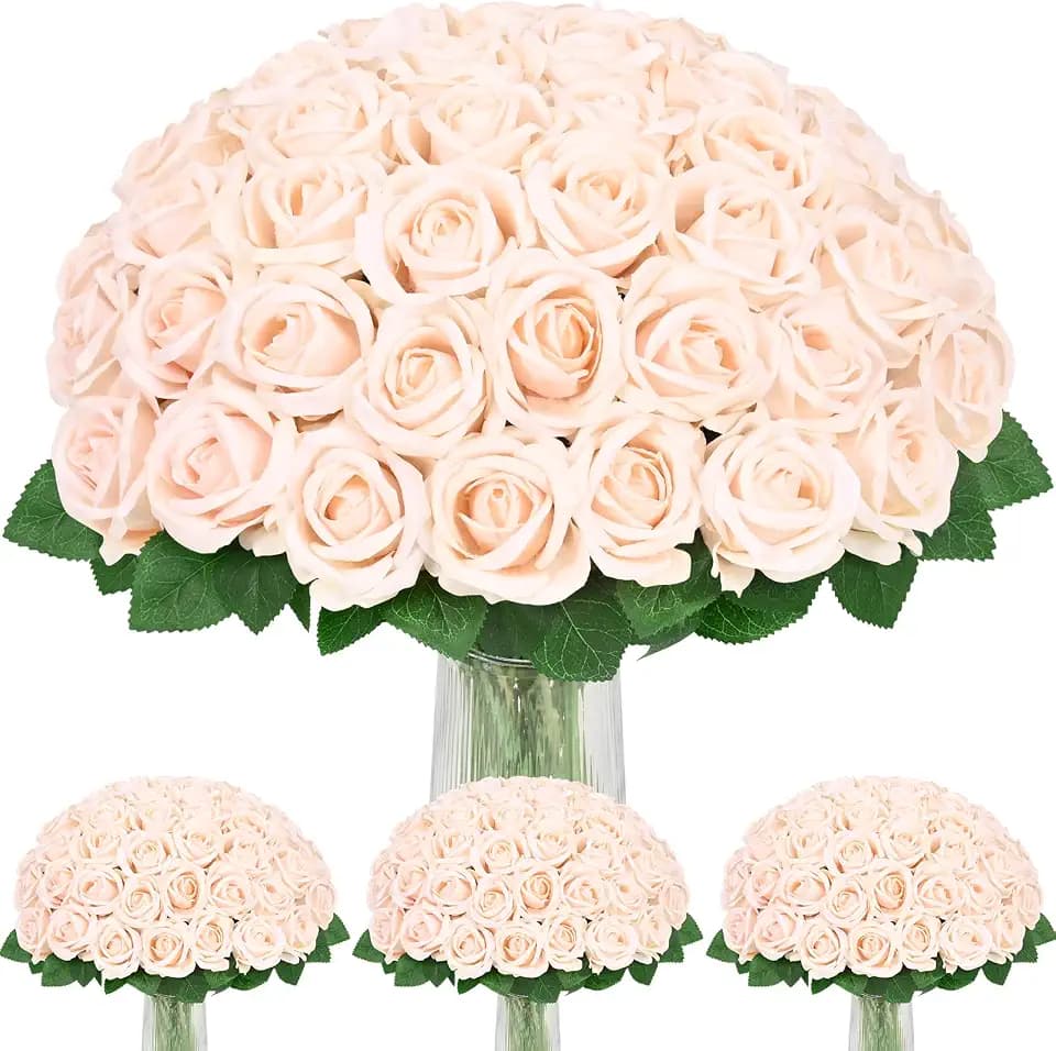100Pcs Champagne Roses Artificial Flowers Real Touch Velvet Roses Bouquet