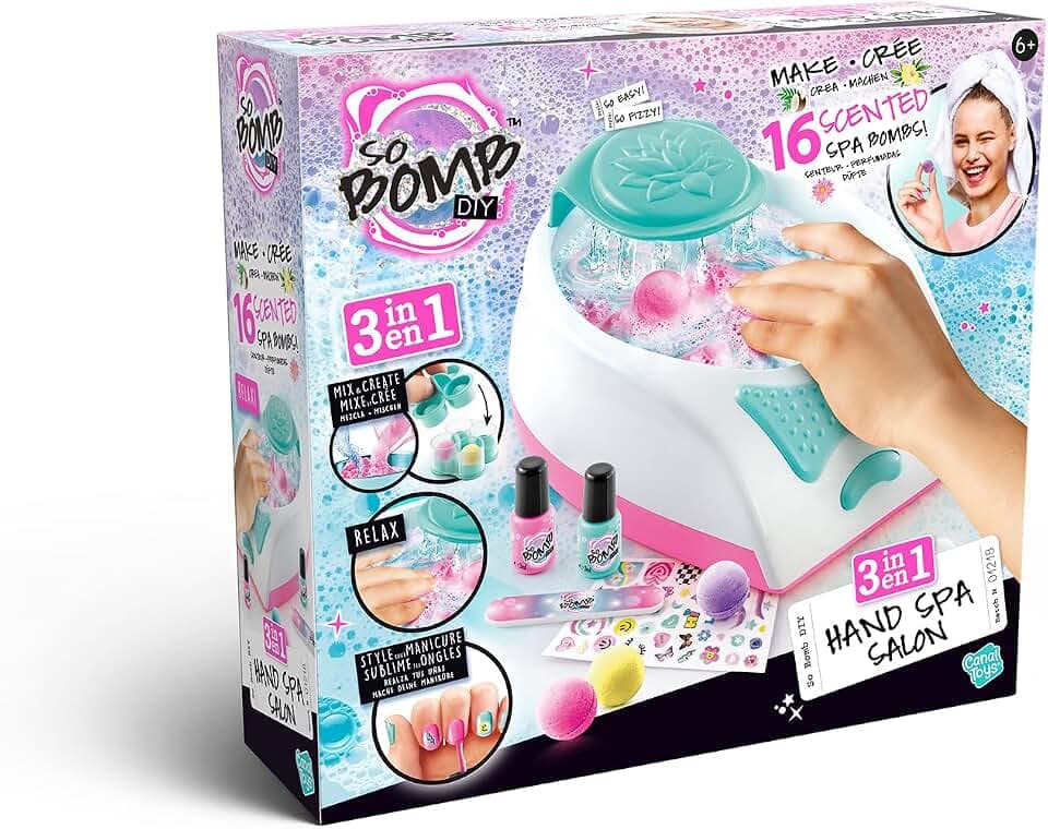 Canal Toys - So Bomb - 3-in-1 Hand Spa Salon - Badebomben - Maniküre - Wellness - bis zu 16 Bomben herstellen - inkl. Nagellack, Feile & Zubehör - DIY-Set für Kinder ab 6 Jahren - BBD 050