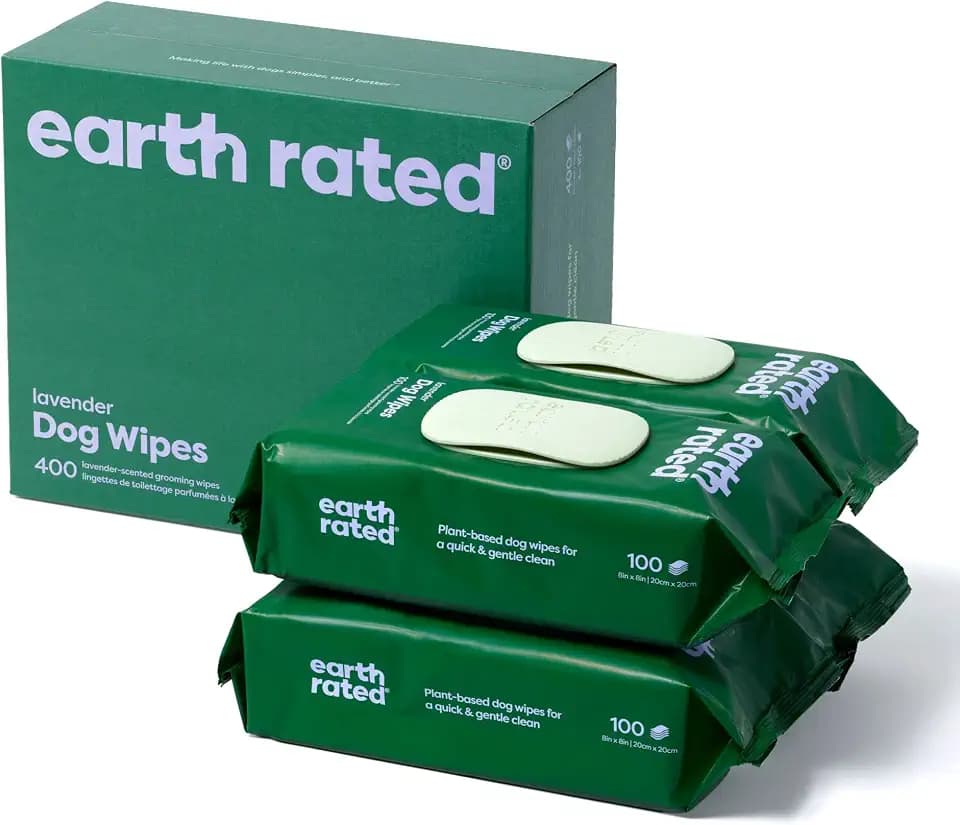 Earth Rated Feuchttücher für Hunde, Dicke Pflegetücher zur einfachen Anwendung an Pfoten, Körper und Hintern, Lavendelduft, 400 Stück