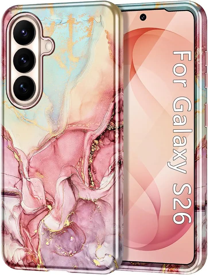 Btscase for Samsung Galaxy S26 Case, [Military Grade Drop Tested] Marble Pattern Design Slim Rugged Shockproof Women Girls Men Protective Anti-Scratch Cover, All Rose Gold