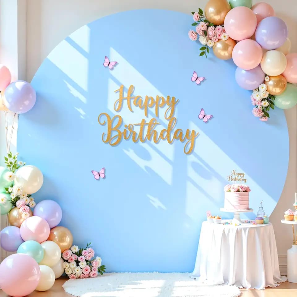 Baby Blue Round Backdrop Cover 7.2FT Blue Circle Arch Backdrop Cover Baby Shower Birthday Party Balloon Wedding Photo Background Circle Round Arch Cover Fabric Spandex